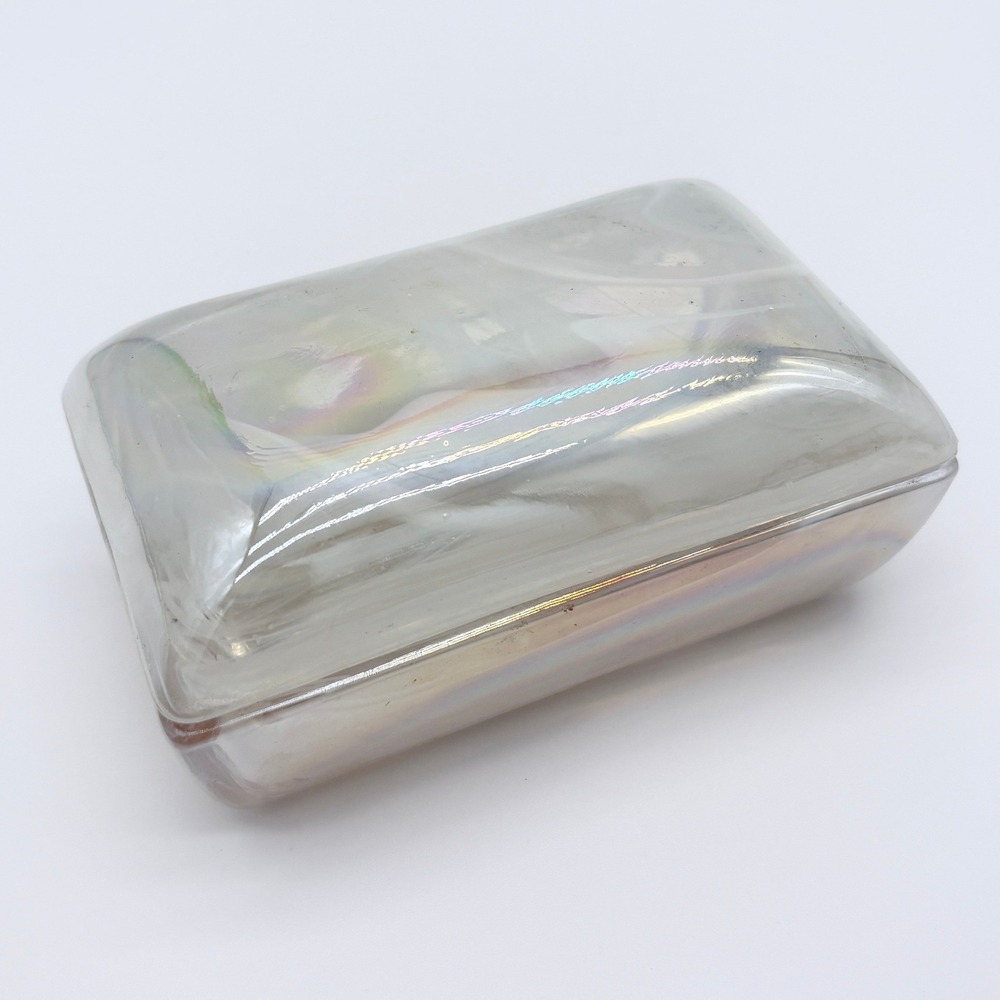 Vintage Crowning Touch Iridescent Carnival Glass Trinket Box White Opalescent